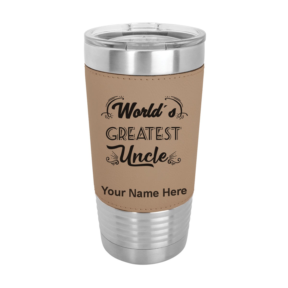 20oz Faux Leather Tumbler Mug, World's Greatest Uncle, Personalized Engraving Included