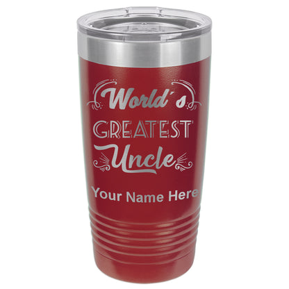 20oz Vacuum Insulated Tumbler Mug, World's Greatest Uncle, Personalized Engraving Included