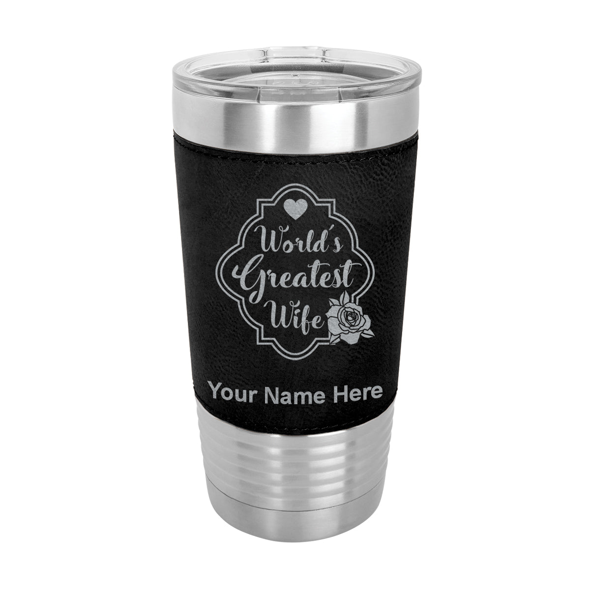 20oz Faux Leather Tumbler Mug, World's Greatest Wife, Personalized Engraving Included