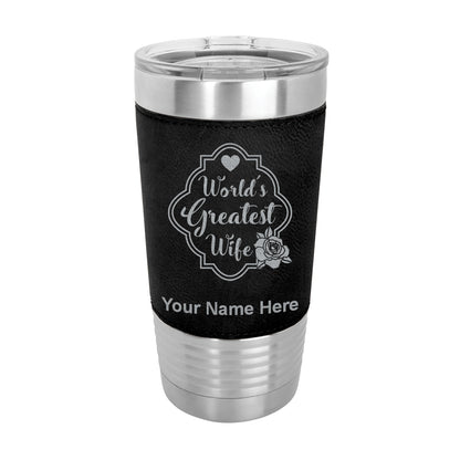 20oz Faux Leather Tumbler Mug, World's Greatest Wife, Personalized Engraving Included