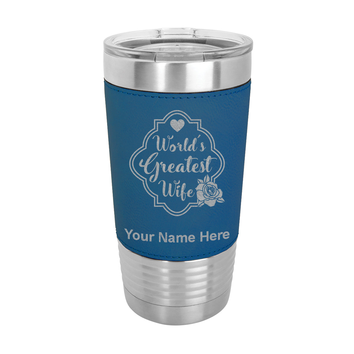 20oz Faux Leather Tumbler Mug, World's Greatest Wife, Personalized Engraving Included
