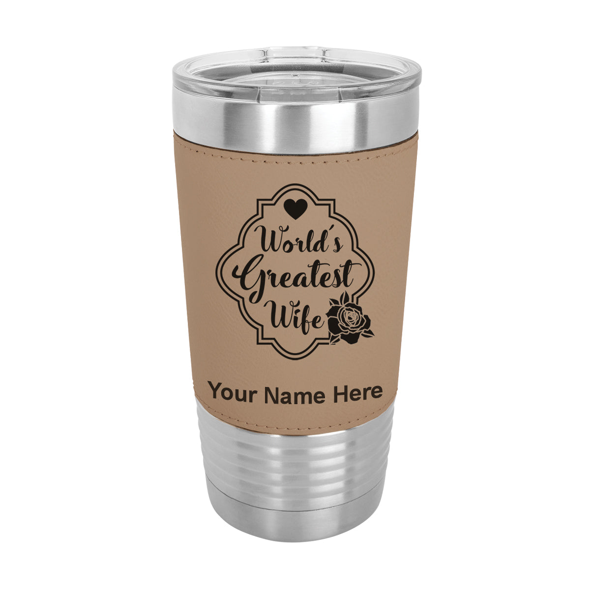 20oz Faux Leather Tumbler Mug, World's Greatest Wife, Personalized Engraving Included
