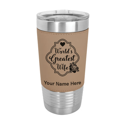 20oz Faux Leather Tumbler Mug, World's Greatest Wife, Personalized Engraving Included
