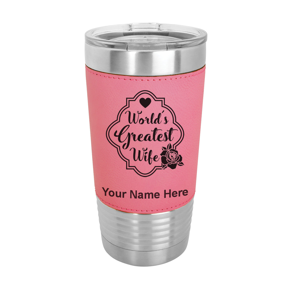 20oz Faux Leather Tumbler Mug, World's Greatest Wife, Personalized Engraving Included