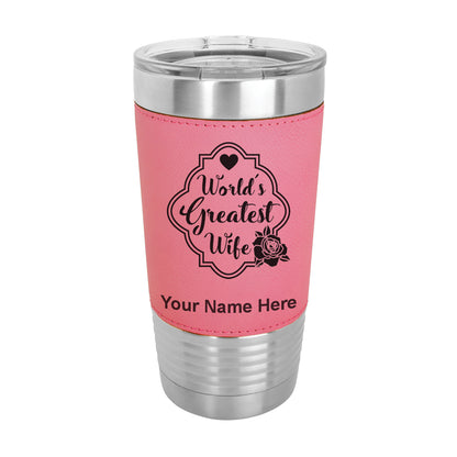 20oz Faux Leather Tumbler Mug, World's Greatest Wife, Personalized Engraving Included