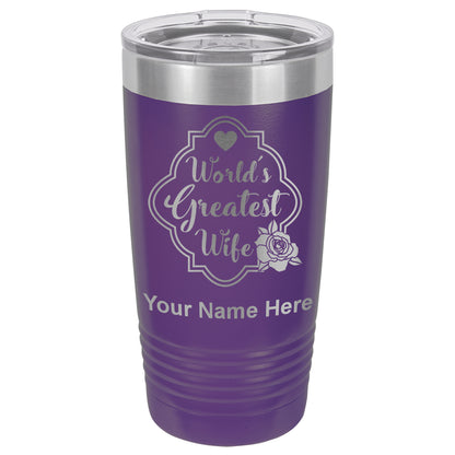20oz Vacuum Insulated Tumbler Mug, World's Greatest Wife, Personalized Engraving Included
