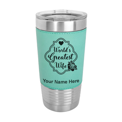 20oz Faux Leather Tumbler Mug, World's Greatest Wife, Personalized Engraving Included
