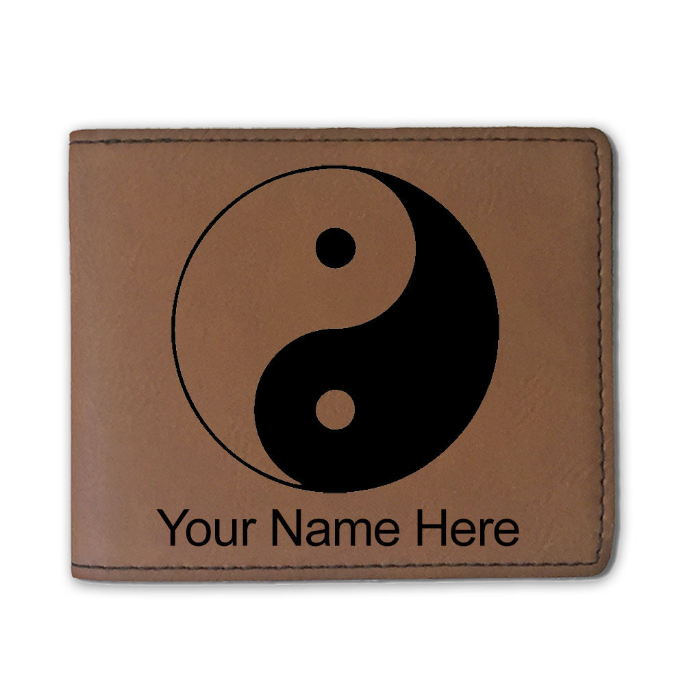 Faux Leather Bi-Fold Wallet, Yin Yang, Personalized Engraving Included