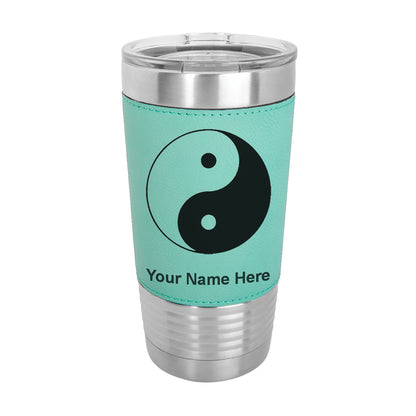 20oz Faux Leather Tumbler Mug, Yin Yang, Personalized Engraving Included