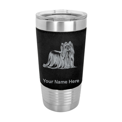 20oz Faux Leather Tumbler Mug, Yorkshire Terrier Dog, Personalized Engraving Included
