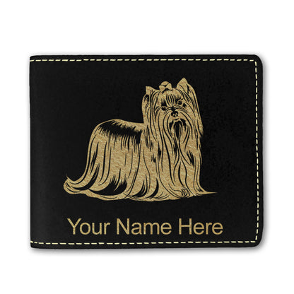 Faux Leather Bi-Fold Wallet, Yorkshire Terrier Dog, Personalized Engraving Included