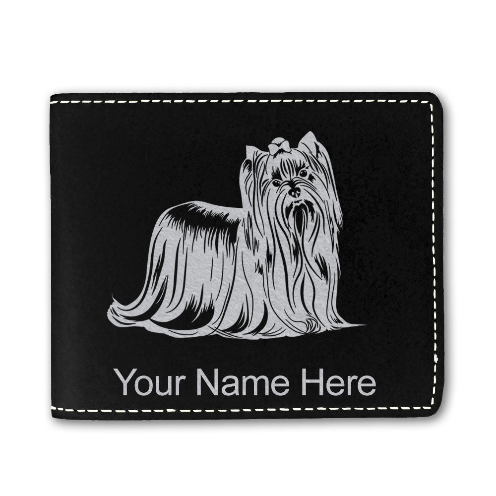 Faux Leather Bi-Fold Wallet, Yorkshire Terrier Dog, Personalized Engraving Included