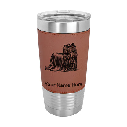 20oz Faux Leather Tumbler Mug, Yorkshire Terrier Dog, Personalized Engraving Included