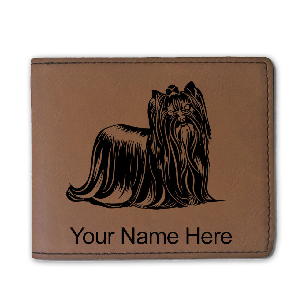 Faux Leather Bi-Fold Wallet, Yorkshire Terrier Dog, Personalized Engraving Included