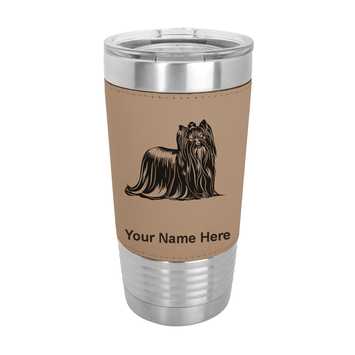 20oz Faux Leather Tumbler Mug, Yorkshire Terrier Dog, Personalized Engraving Included