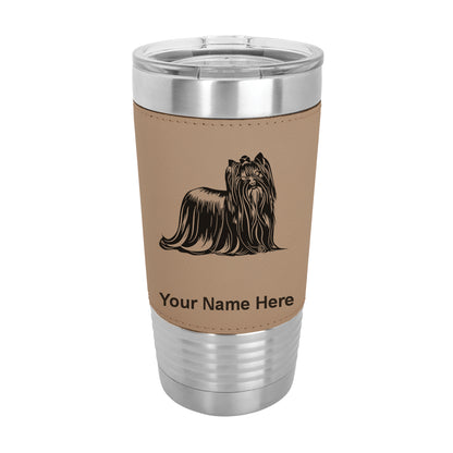20oz Faux Leather Tumbler Mug, Yorkshire Terrier Dog, Personalized Engraving Included