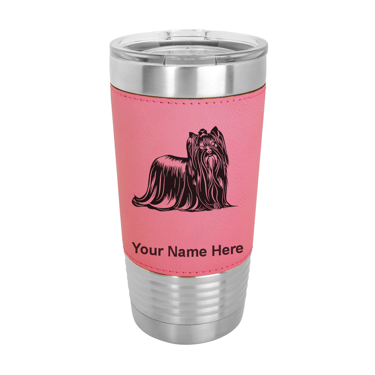20oz Faux Leather Tumbler Mug, Yorkshire Terrier Dog, Personalized Engraving Included
