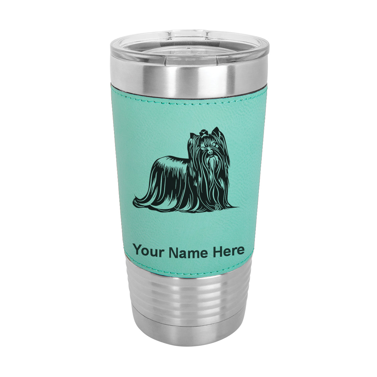 20oz Faux Leather Tumbler Mug, Yorkshire Terrier Dog, Personalized Engraving Included