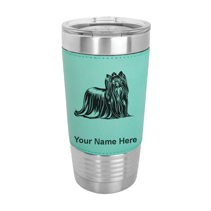20oz Faux Leather Tumbler Mug, Yorkshire Terrier Dog, Personalized Engraving Included