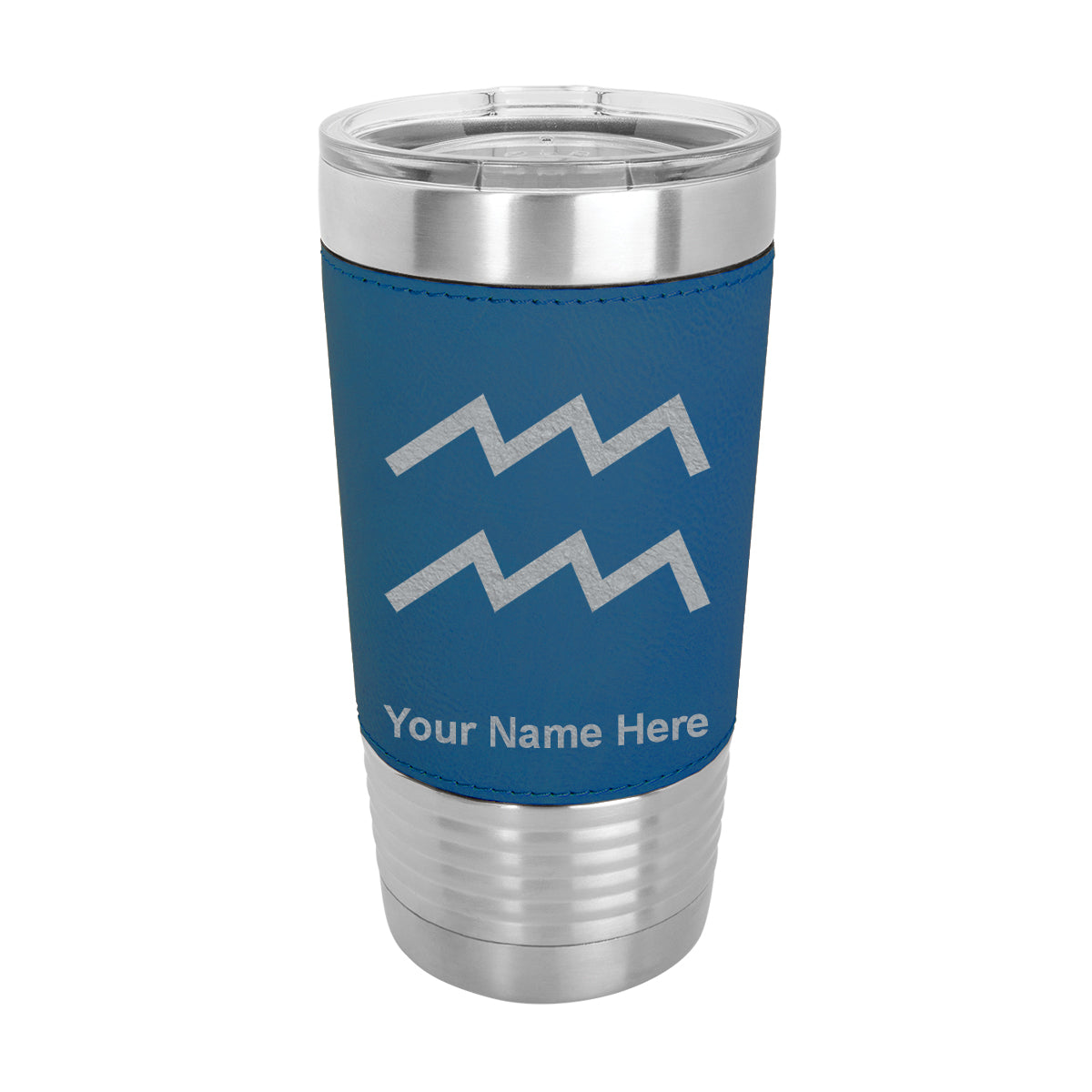 20oz Faux Leather Tumbler Mug, Zodiac Sign Aquarius, Personalized Engraving Included