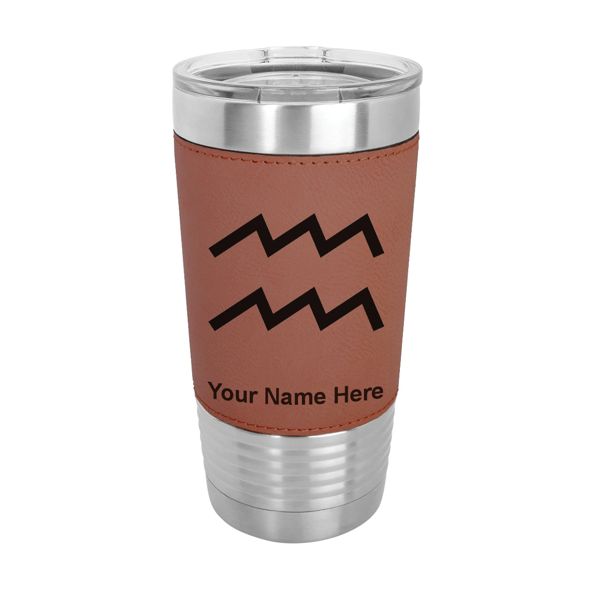 20oz Faux Leather Tumbler Mug, Zodiac Sign Aquarius, Personalized Engraving Included