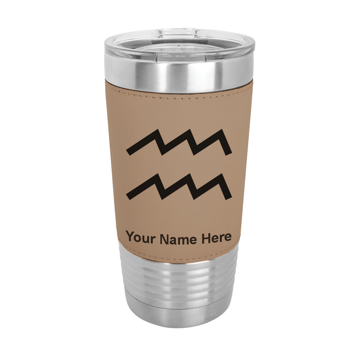 20oz Faux Leather Tumbler Mug, Zodiac Sign Aquarius, Personalized Engraving Included