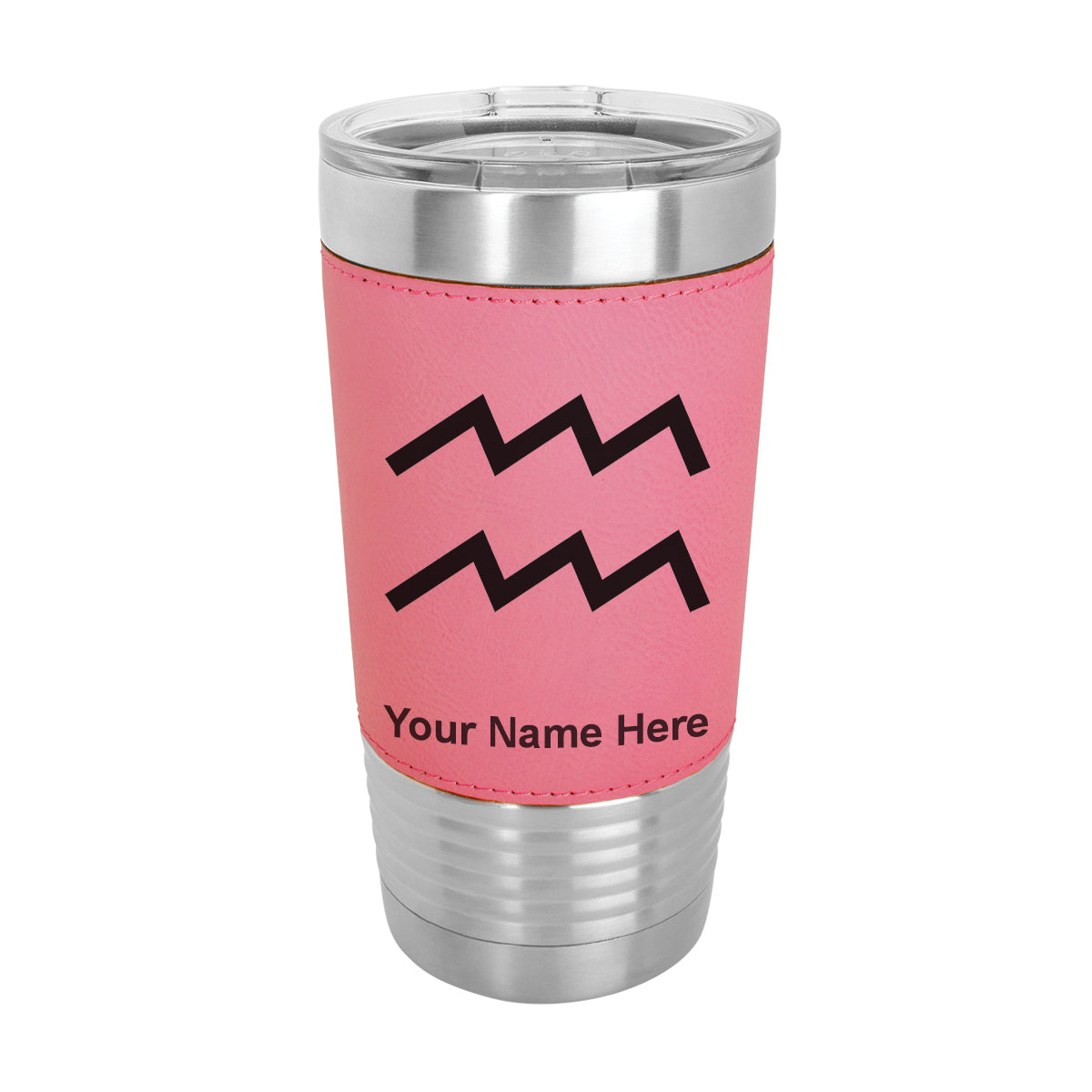 20oz Faux Leather Tumbler Mug, Zodiac Sign Aquarius, Personalized Engraving Included