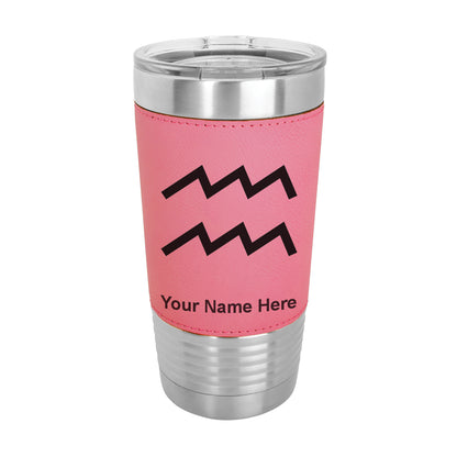 20oz Faux Leather Tumbler Mug, Zodiac Sign Aquarius, Personalized Engraving Included