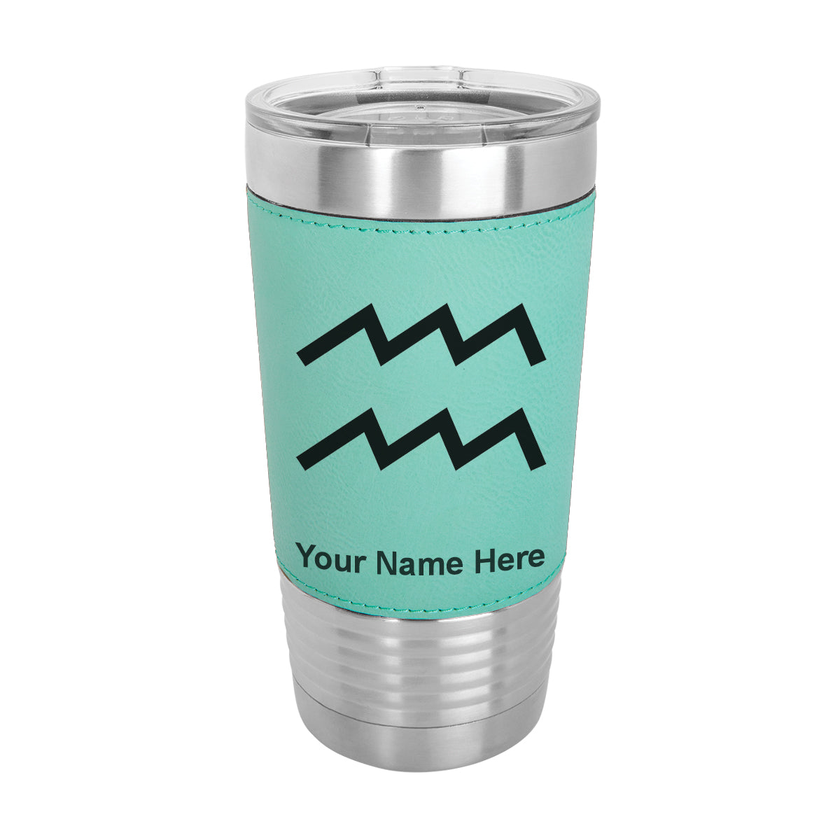 20oz Faux Leather Tumbler Mug, Zodiac Sign Aquarius, Personalized Engraving Included
