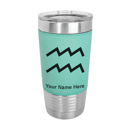 20oz Faux Leather Tumbler Mug, Zodiac Sign Aquarius, Personalized Engraving Included
