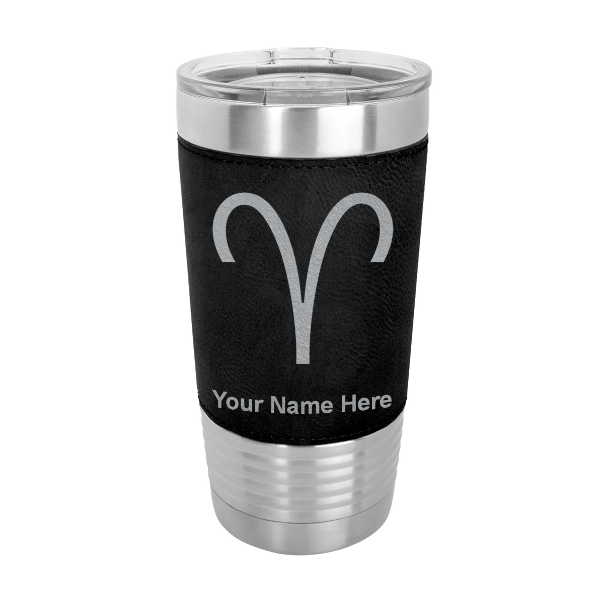 20oz Faux Leather Tumbler Mug, Zodiac Sign Aries, Personalized Engraving Included