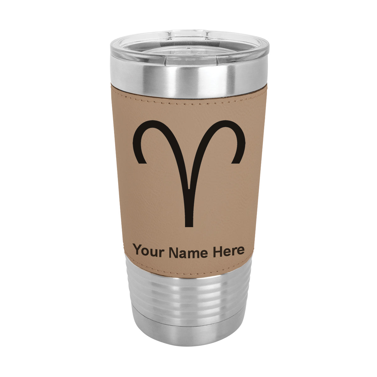20oz Faux Leather Tumbler Mug, Zodiac Sign Aries, Personalized Engraving Included