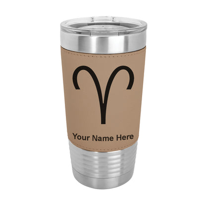 20oz Faux Leather Tumbler Mug, Zodiac Sign Aries, Personalized Engraving Included
