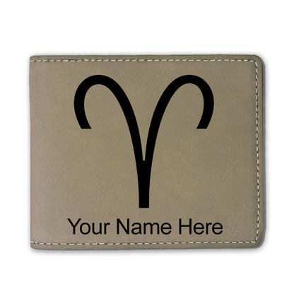 Faux Leather Bi-Fold Wallet, Zodiac Sign Aries, Personalized Engraving Included