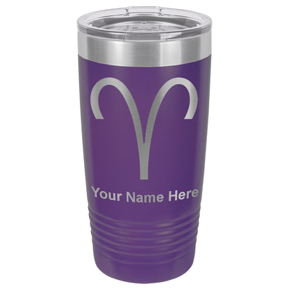 20oz Vacuum Insulated Tumbler Mug, Zodiac Sign Aries, Personalized Engraving Included