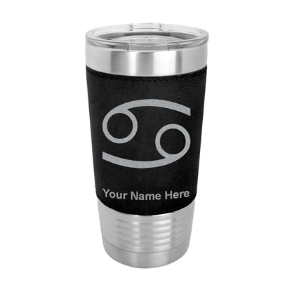 20oz Faux Leather Tumbler Mug, Zodiac Sign Cancer, Personalized Engraving Included