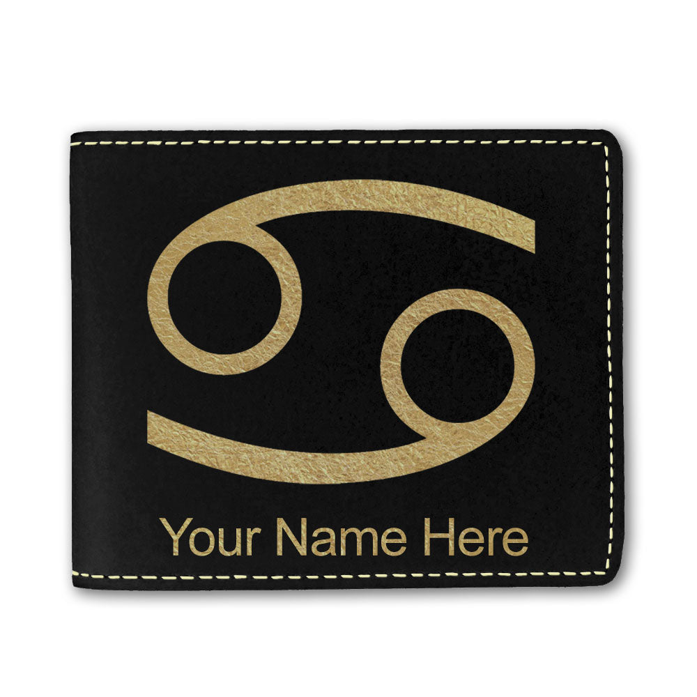 Faux Leather Bi-Fold Wallet, Zodiac Sign Cancer, Personalized Engraving Included