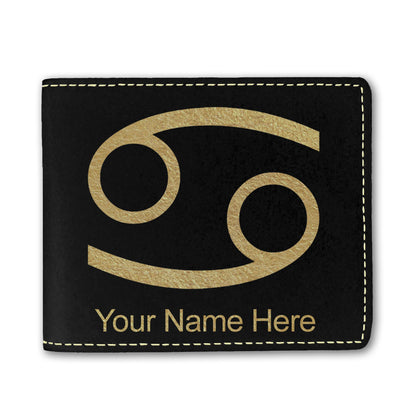 Faux Leather Bi-Fold Wallet, Zodiac Sign Cancer, Personalized Engraving Included