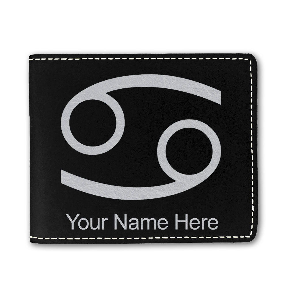 Faux Leather Bi-Fold Wallet, Zodiac Sign Cancer, Personalized Engraving Included