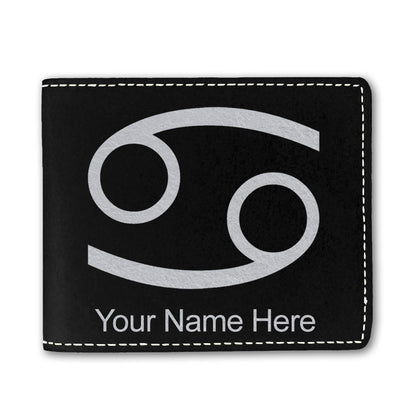 Faux Leather Bi-Fold Wallet, Zodiac Sign Cancer, Personalized Engraving Included