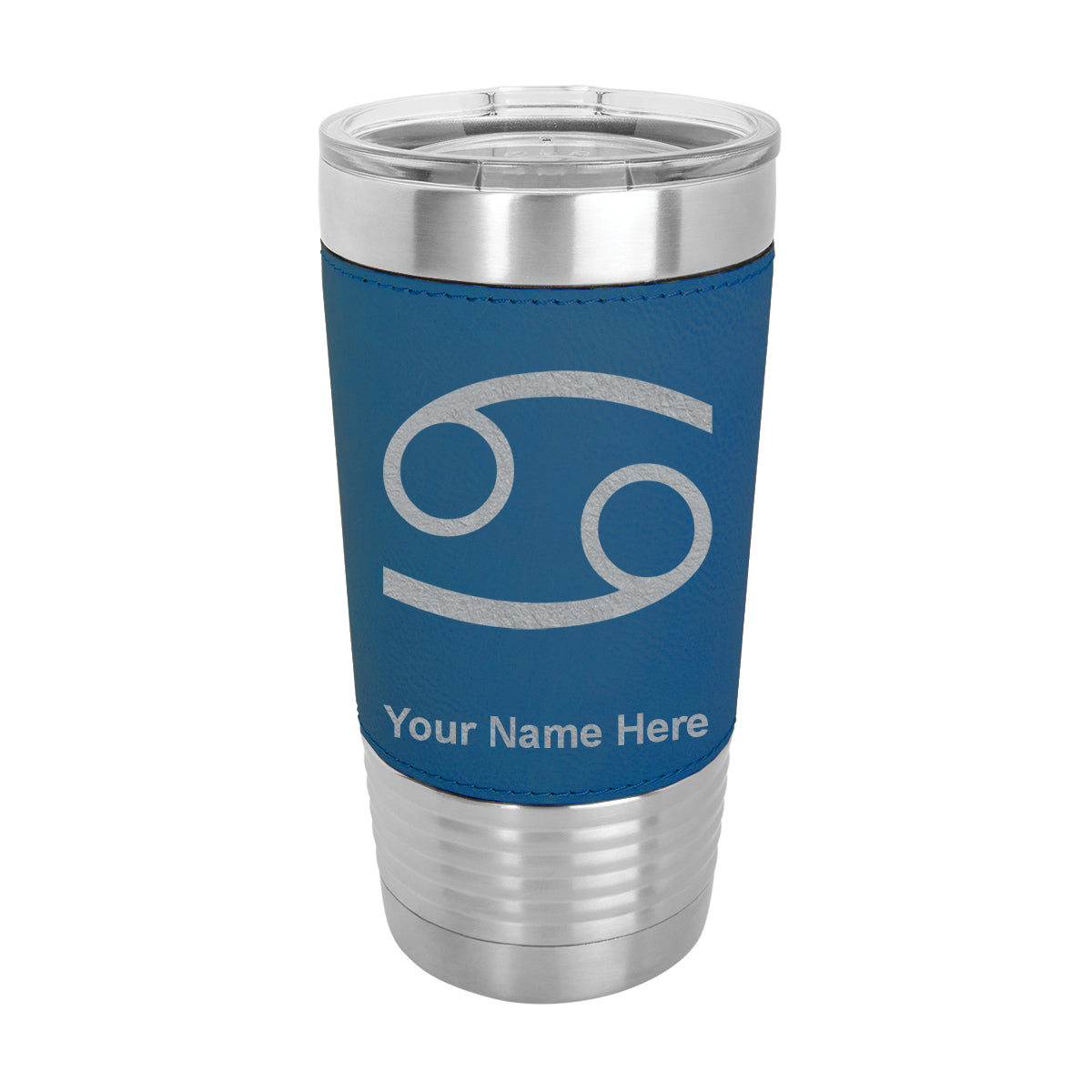 20oz Faux Leather Tumbler Mug, Zodiac Sign Cancer, Personalized Engraving Included