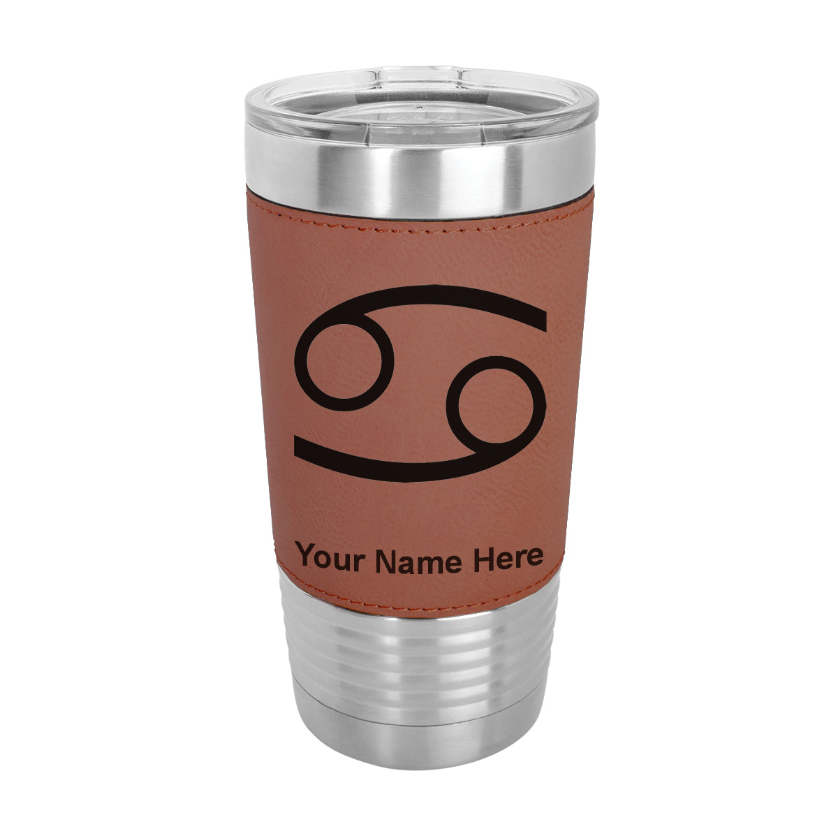 20oz Faux Leather Tumbler Mug, Zodiac Sign Cancer, Personalized Engraving Included