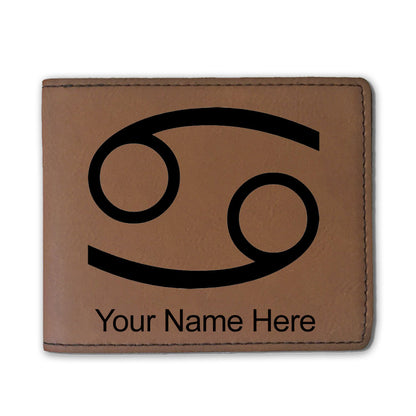 Faux Leather Bi-Fold Wallet, Zodiac Sign Cancer, Personalized Engraving Included