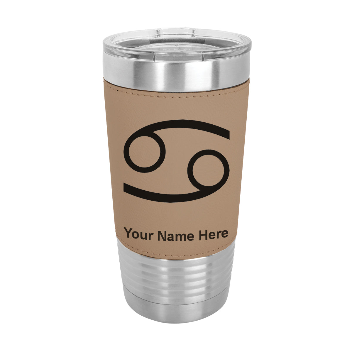 20oz Faux Leather Tumbler Mug, Zodiac Sign Cancer, Personalized Engraving Included