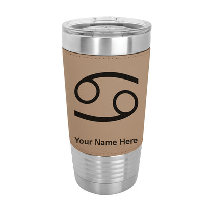 20oz Faux Leather Tumbler Mug, Zodiac Sign Cancer, Personalized Engraving Included