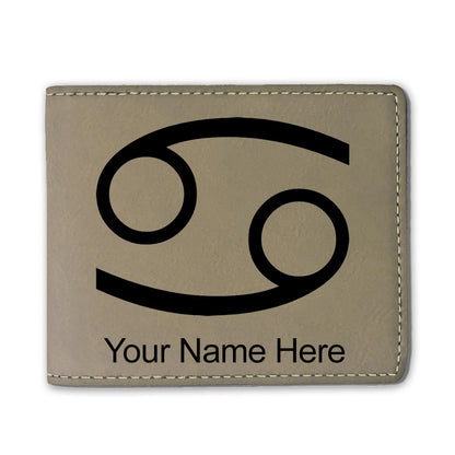 Faux Leather Bi-Fold Wallet, Zodiac Sign Cancer, Personalized Engraving Included