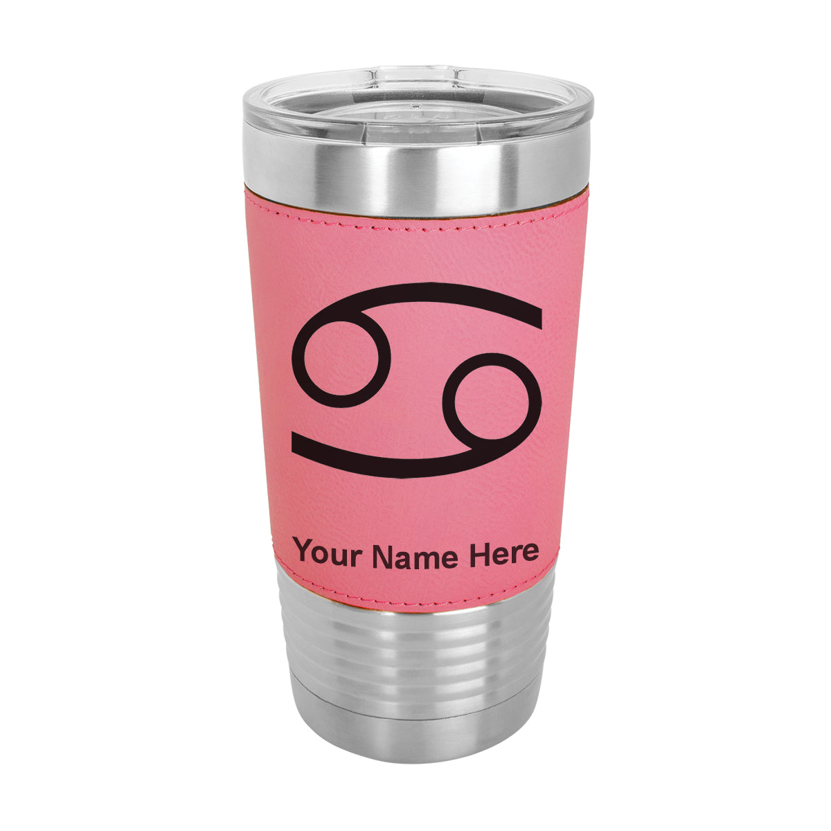 20oz Faux Leather Tumbler Mug, Zodiac Sign Cancer, Personalized Engraving Included