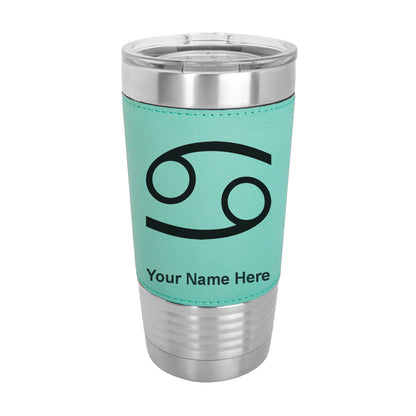 20oz Faux Leather Tumbler Mug, Zodiac Sign Cancer, Personalized Engraving Included