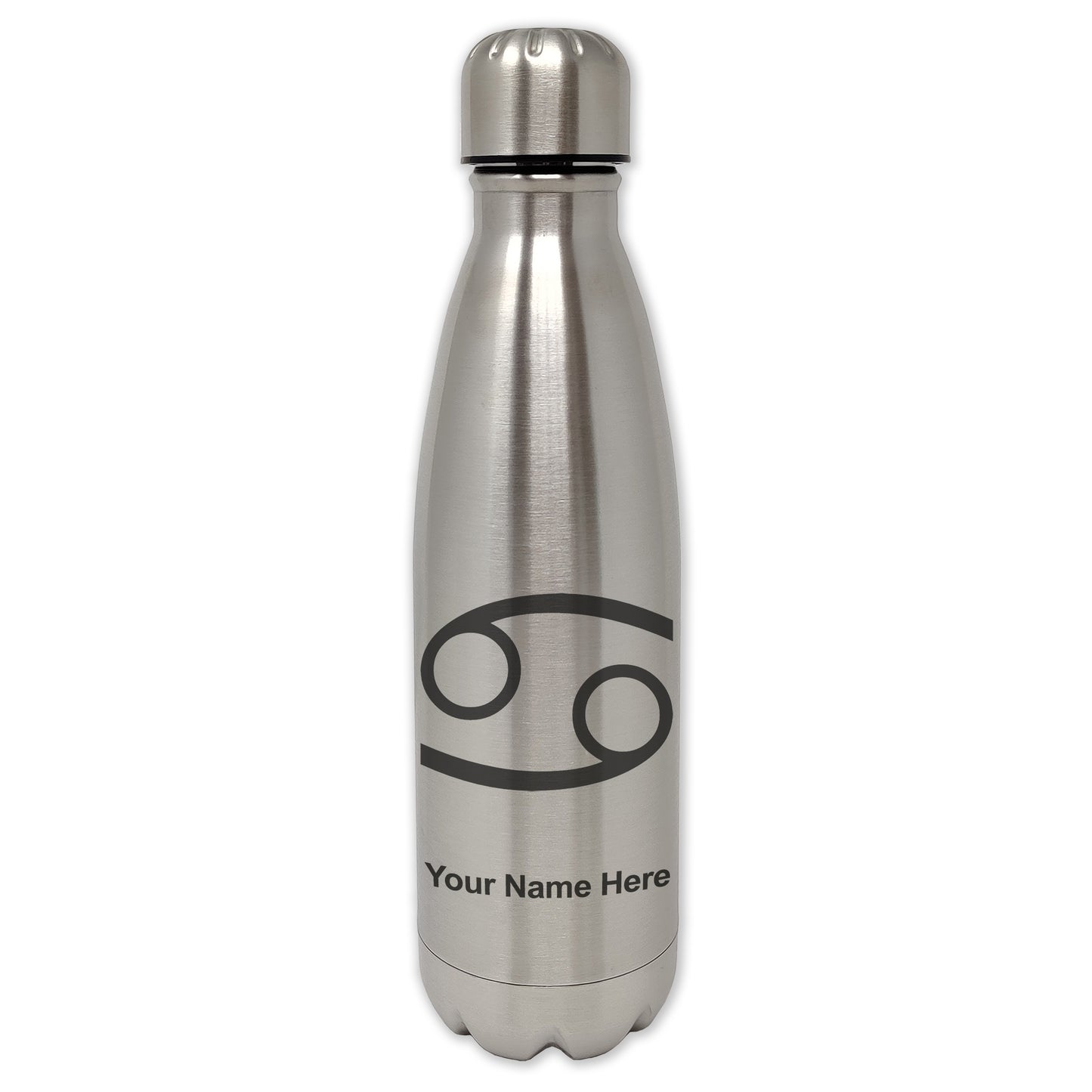 LaserGram Single Wall Water Bottle, Zodiac Sign Cancer, Personalized Engraving Included