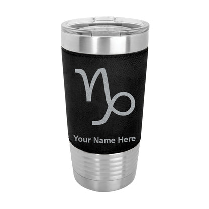 20oz Faux Leather Tumbler Mug, Zodiac Sign Capricorn, Personalized Engraving Included